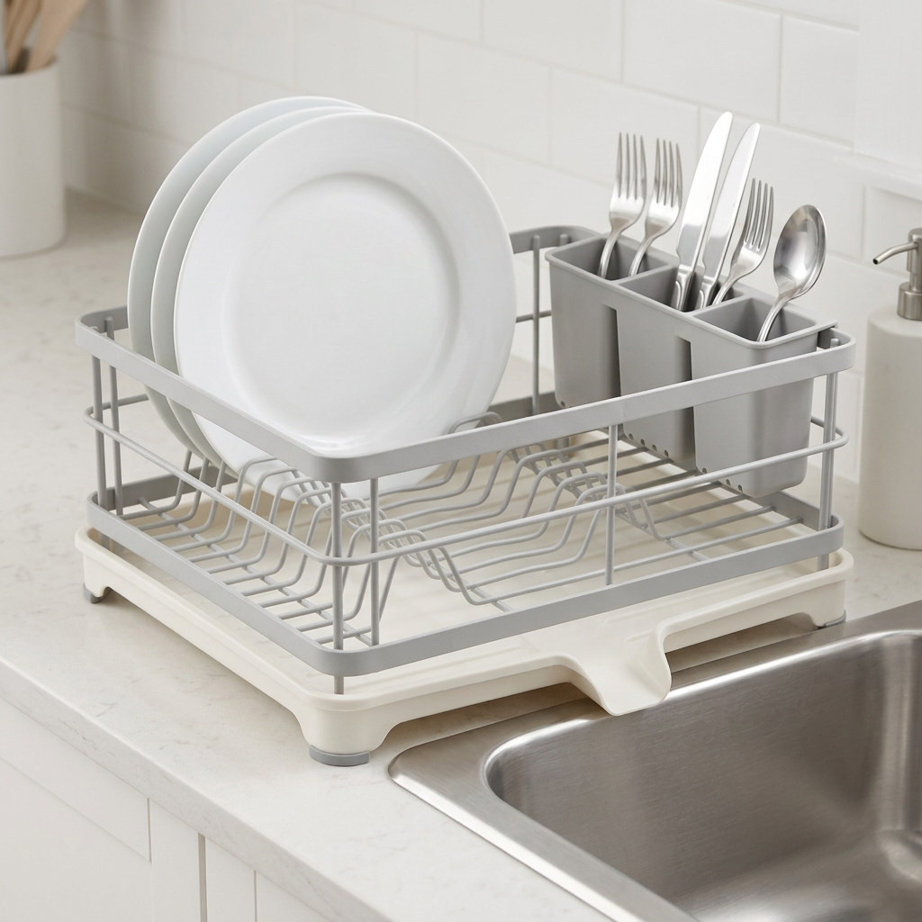 Drip tray and drainage lip beside sink