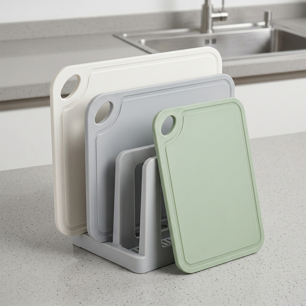 Upright board organization beside sink