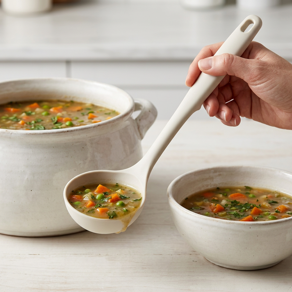 Ladle serving vegetable soup