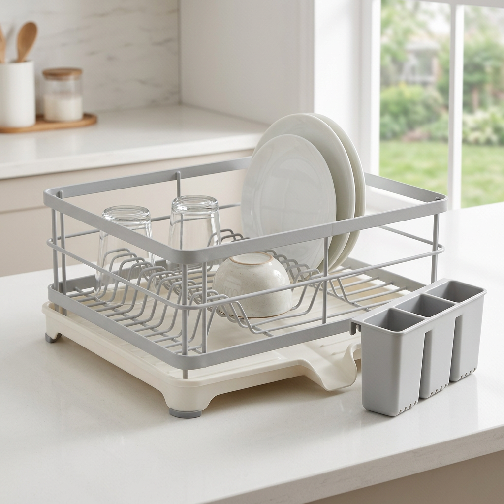 Removable utensil caddy shown beside rack
