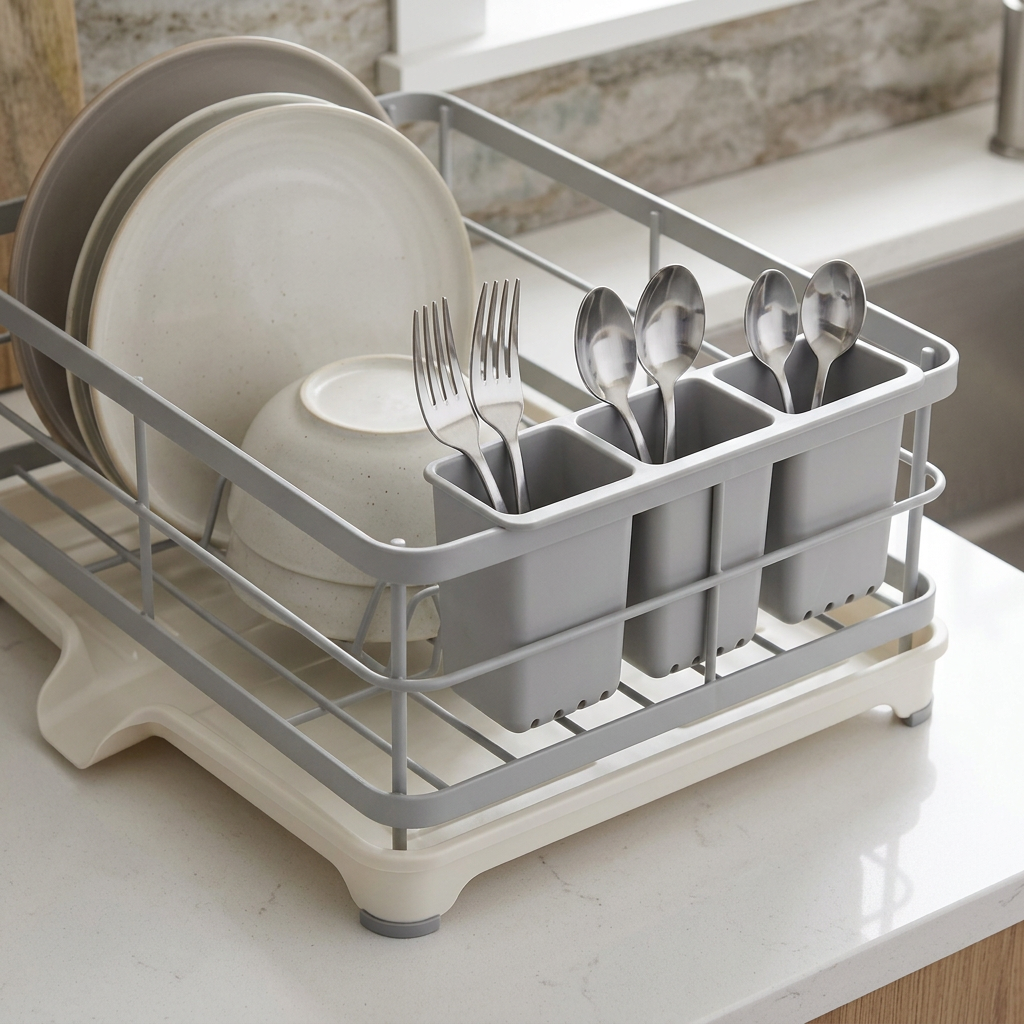 Three-compartment utensil caddy detail