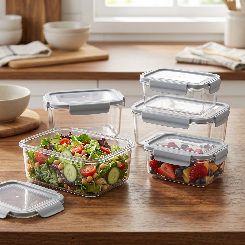 Salad and fruit lunch preparation