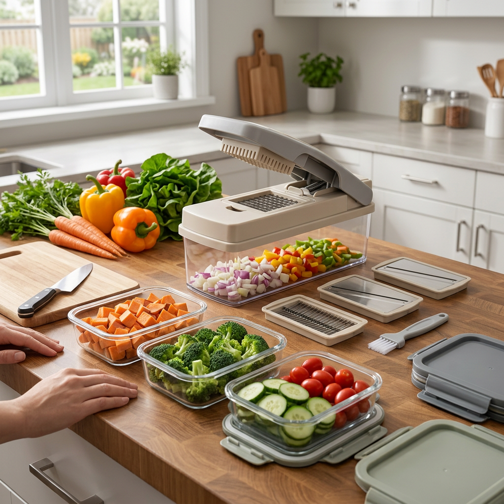 Umberali Manual Vegetable Chopper with Collection Box & Interchangeable Blades