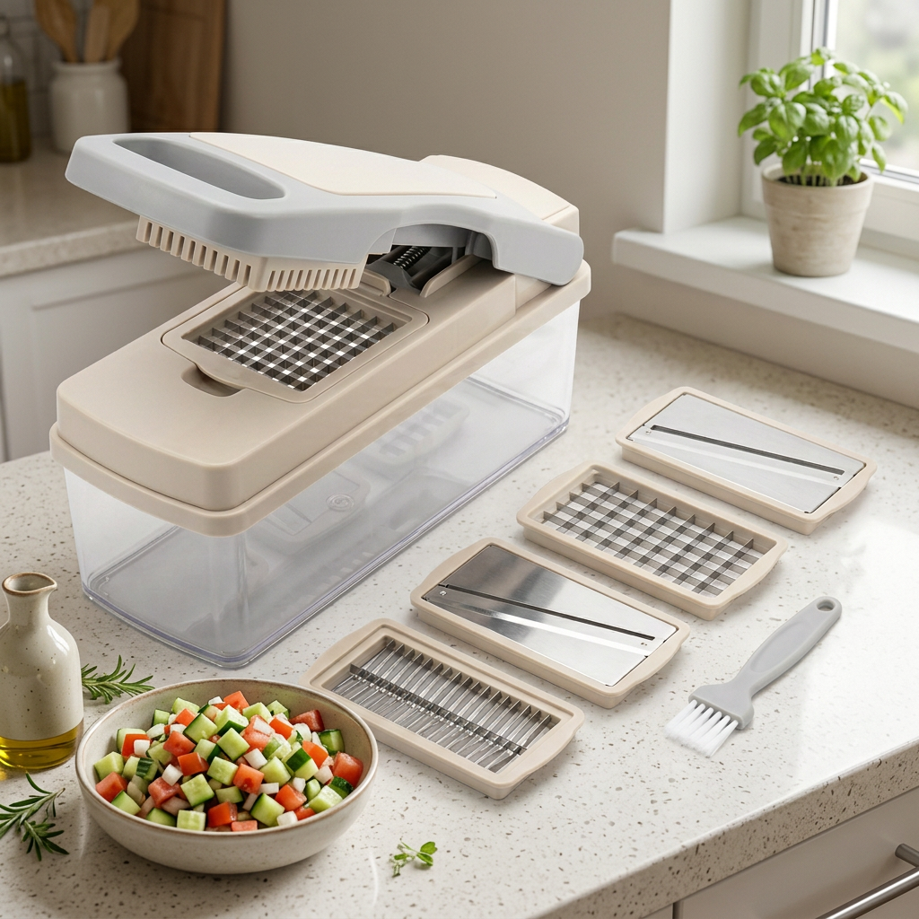 Umberali Manual Vegetable Chopper with Collection Box & Interchangeable Blades