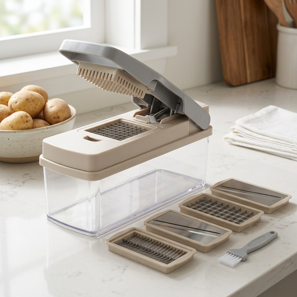 Umberali Manual Vegetable Chopper with Collection Box & Interchangeable Blades