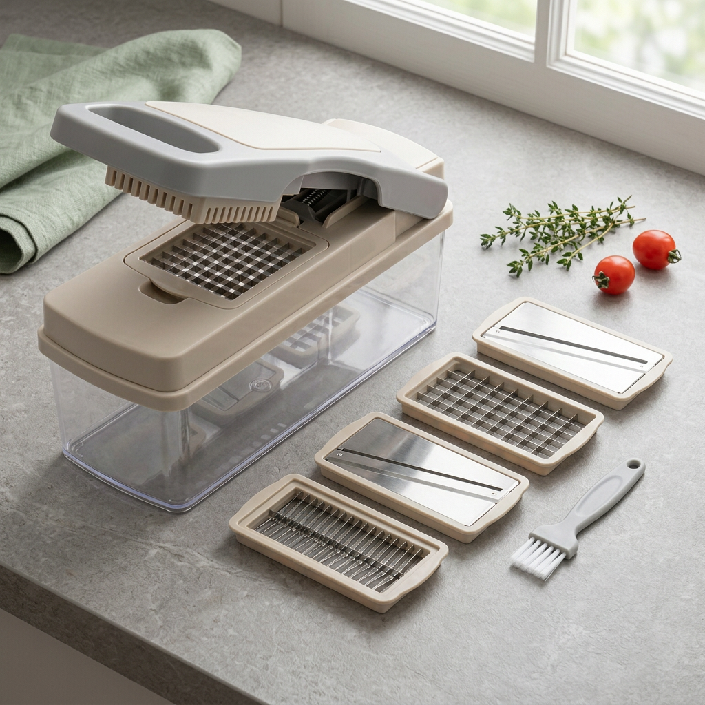 Umberali Manual Vegetable Chopper with Collection Box & Interchangeable Blades