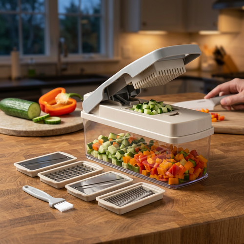 Umberali Manual Vegetable Chopper with Collection Box & Interchangeable Blades