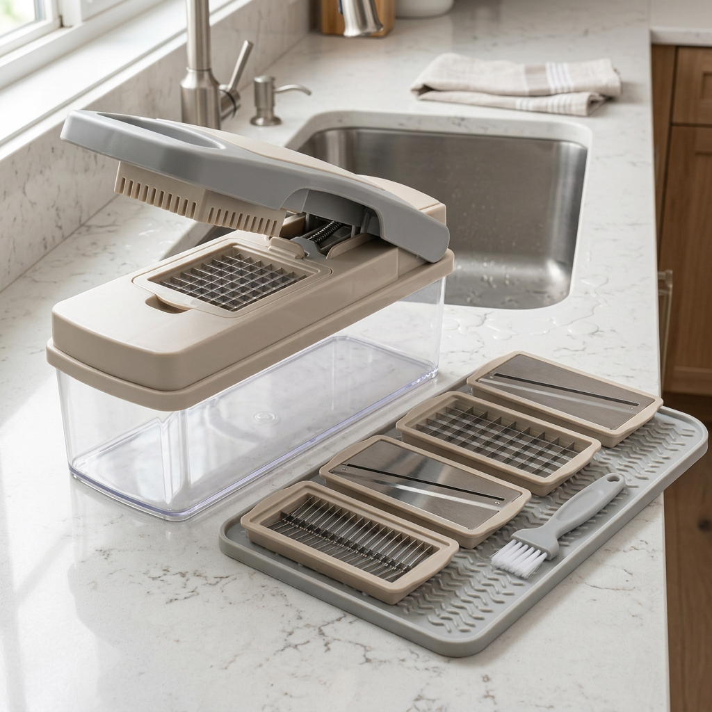Umberali Manual Vegetable Chopper with Collection Box & Interchangeable Blades