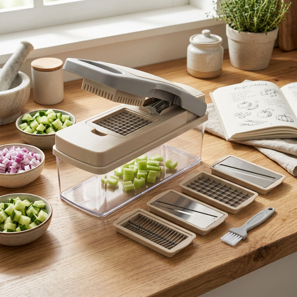 Umberali Manual Vegetable Chopper with Collection Box & Interchangeable Blades